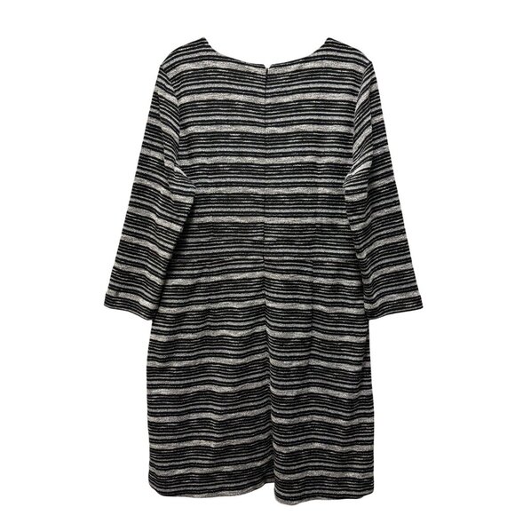LOFT Striped Knit Dress Size 16 3/4 Sleeve Black Gray - Picture 3 of 10